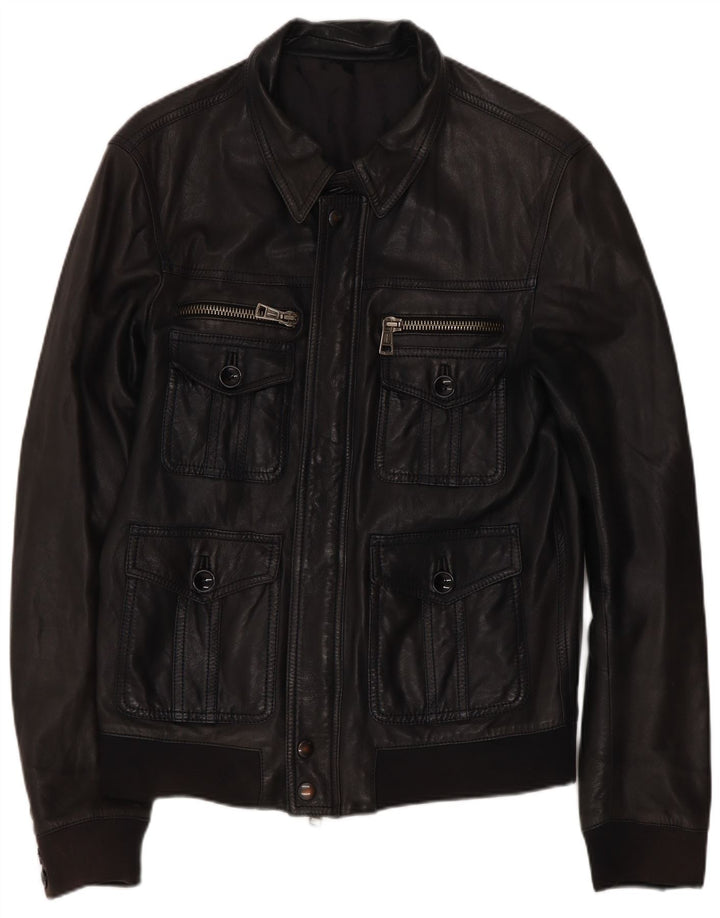 Chaqueta de cuero vintage para hombre IT 50 Medio Negro
