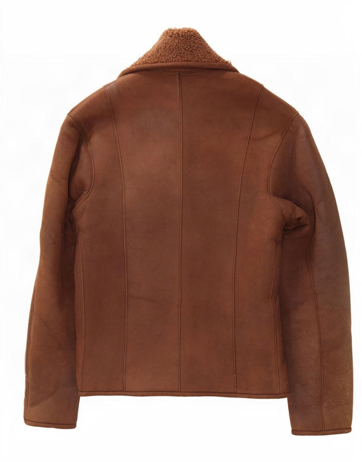 Vintage Womens Shearling Jacket UK 10 Small Brown
