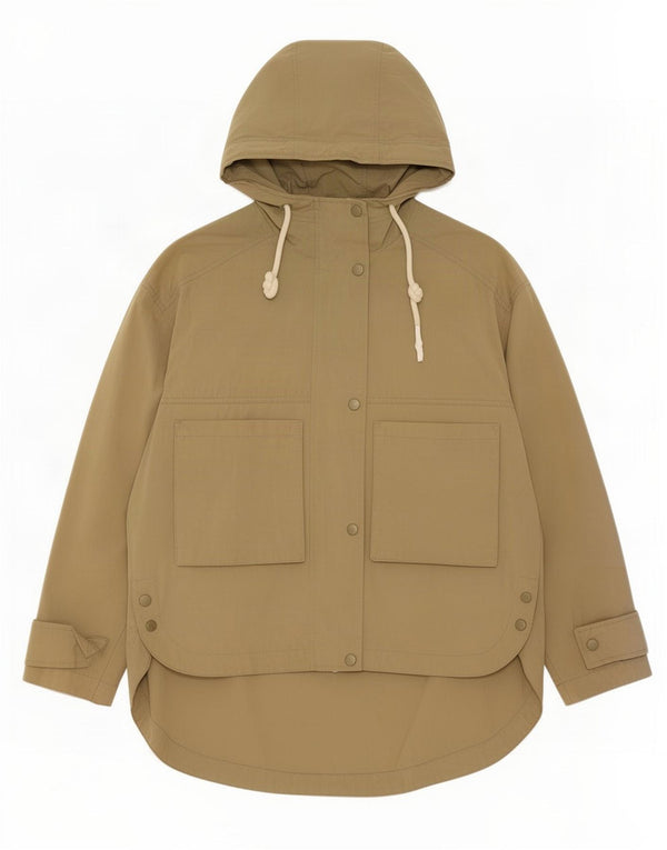 Zara Γυναικείο μπουφάν με κουκούλα Oversized Utility UK 14 Medium Khaki Cotton