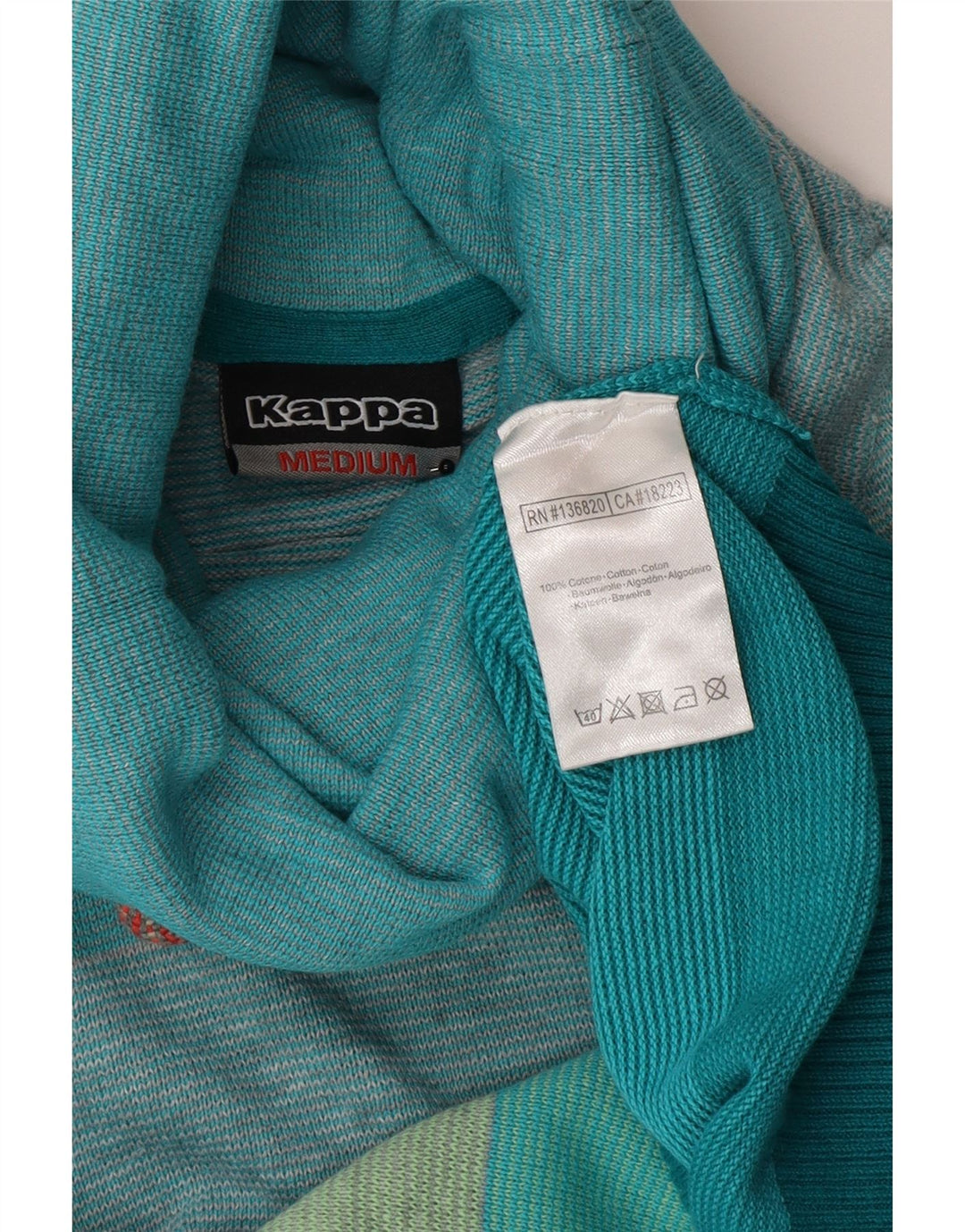Kappa Mens Roll Neck Jumper Sweater Medium Blue Striped Cotton