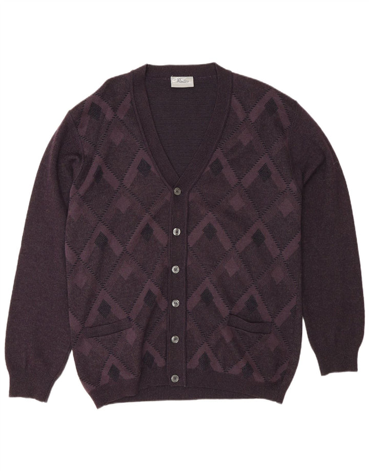 Rodes Mens Cardigan Sweater 2XL Purple Argyle/Diamond Wool