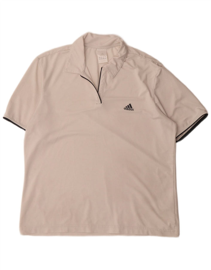 ADIDAS Womens Polo Shirt UK 16 Large Off White Striped Polyester
