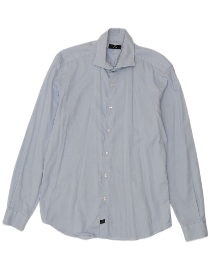 Fay Mens Shirt Size 41 16 Large Blue Cotton