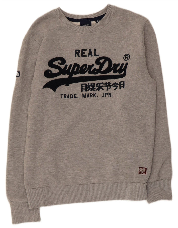 Superdry Womens Graphic Sweatshirt Jumper UK 14 Medium Grey Cotton