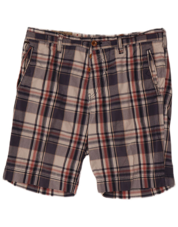 Guess Mens Chino Shorts W34 Large Navy Blue Check Cotton