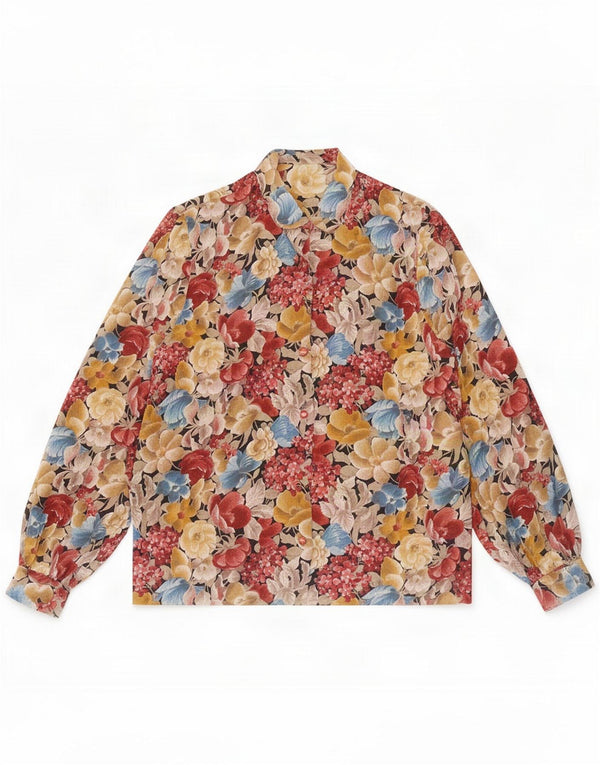Blusa camisera vintage para mujer UK 46 Grande Multicolor Floral