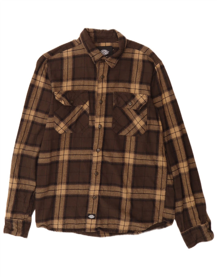 Dickies Mens Flannel Shirt Small Brown Check Cotton