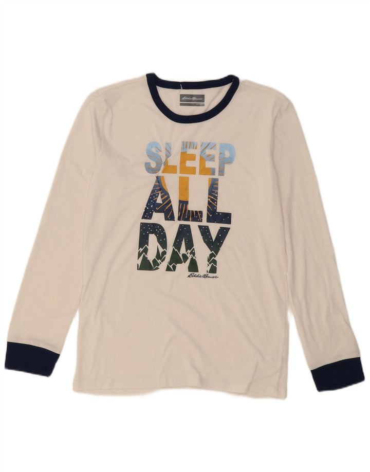 EDDIE BAUER Boys Graphic Top Long Sleeve 14-15 Years Large White Polyester