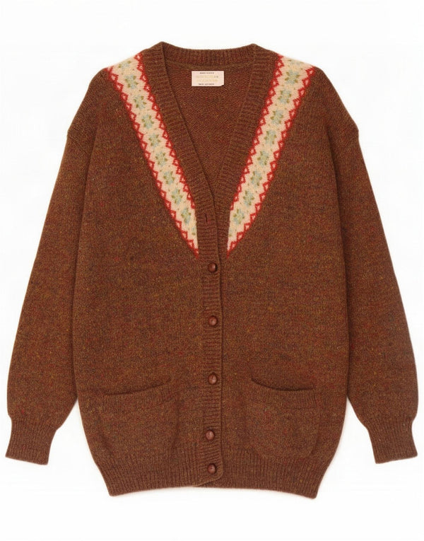 Benetton Cardigan surdimensionné pour femme UK 6 XS Marron Fair Isle
