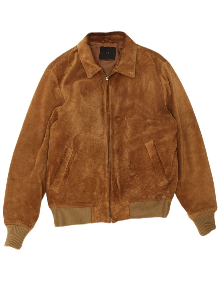Sisley Mens Suede Bomber Jacket UK 36 Small Brown
