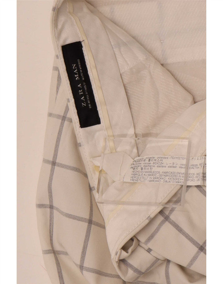 Zara Mens Slim Chino Trousers EU 40 Medium W31 L33 White Check Polyester