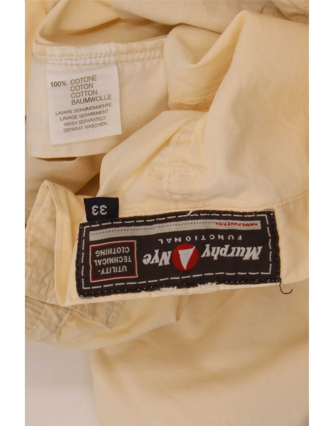 Murphy & Nye Mens Cargo Shorts W33 Medium Off White Cotton