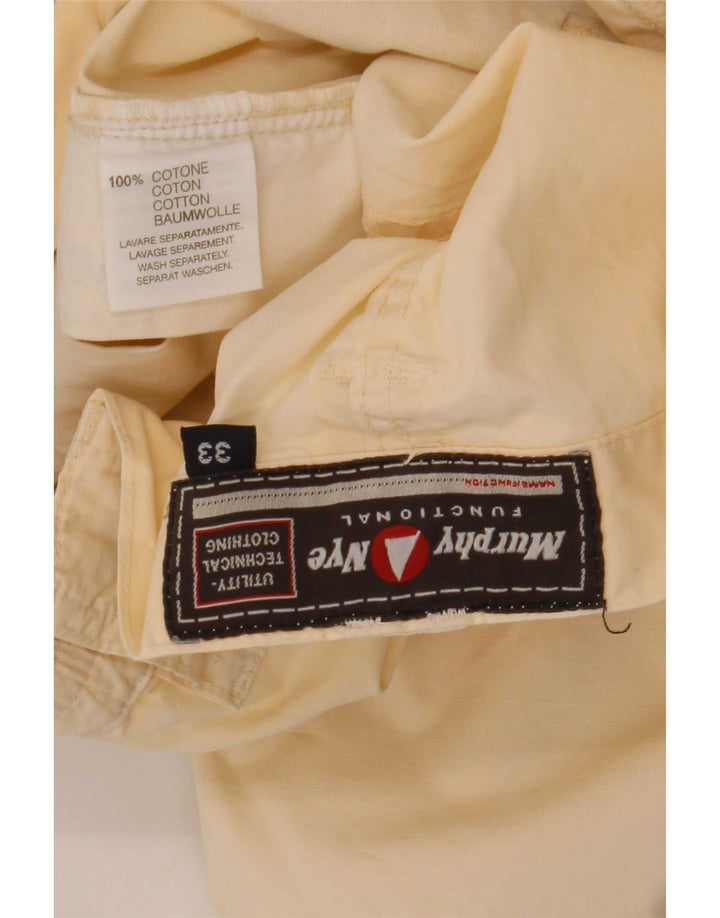 Murphy & Nye Mens Cargo Shorts W33 Medium Off White Cotton