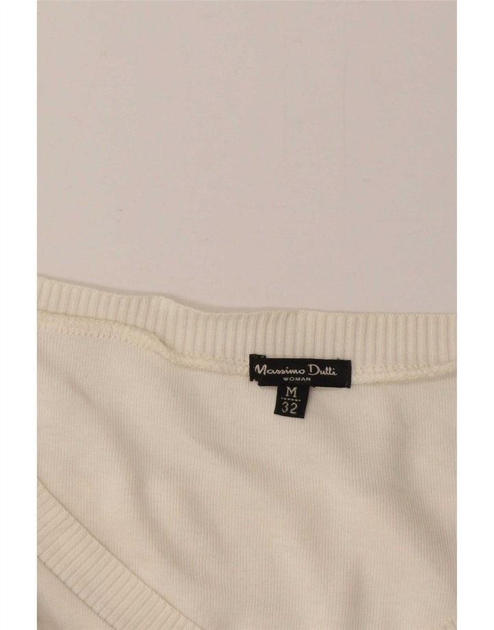 Massimo Dutti Womens Crop V-Neck Jumper Sweater UK 12 Medium Off White