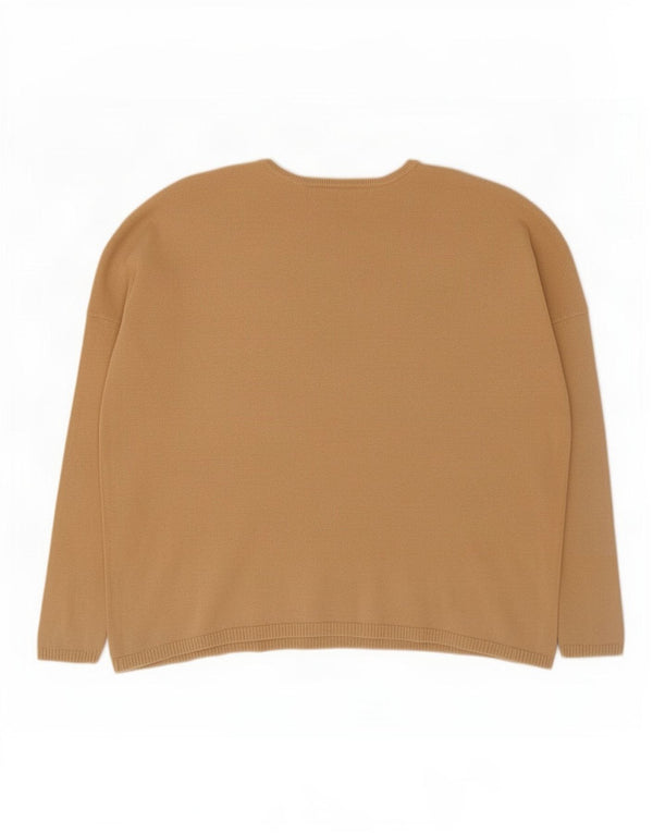 Zara Dame Oversized Crew Neck Jumper Sweater UK 10 Small Beige Bomuld
