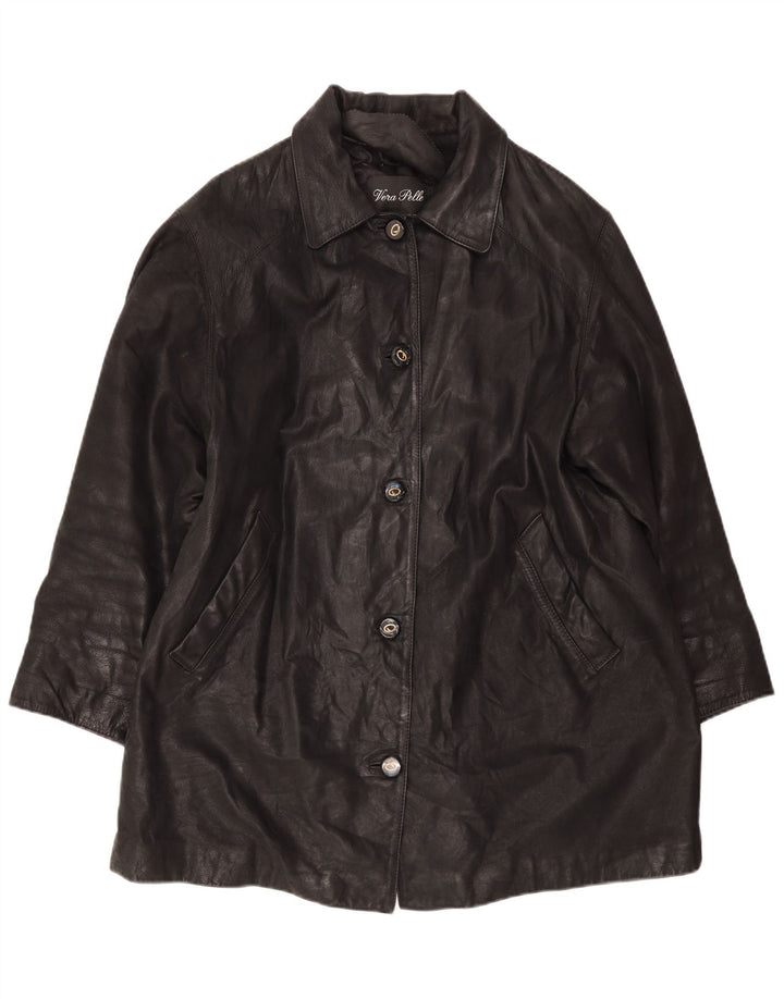 Vintage Womens Oversized Leather Coat IT 46 Large Black