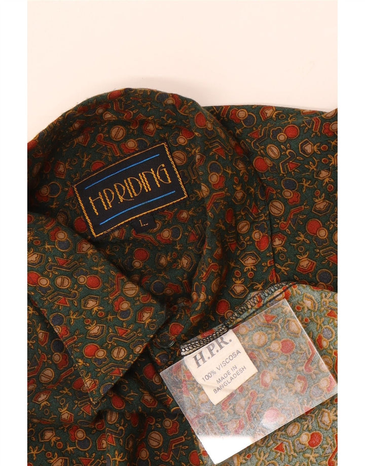 VINTAGE herreskjorte stor kaki geometrisk viskose