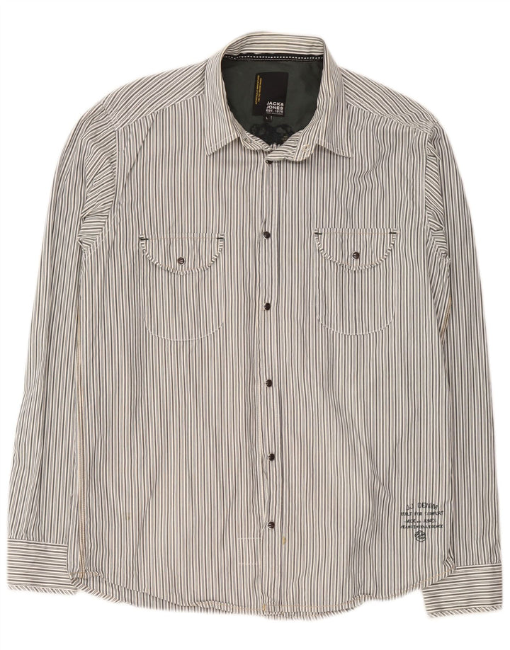 Jack & Jones Mens Graphic Shirt Large Grey Striped Cotton
