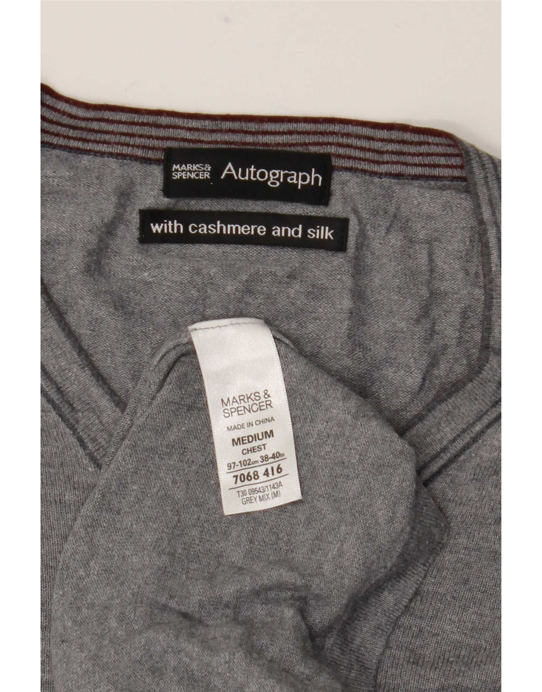 Marks & Spencer Haut Autograph Homme Manches Longues Gris Moyen Coton