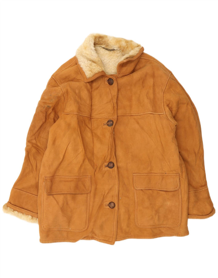 Vintage Womens Shearling Jacket IT 46 Large Brown Leather