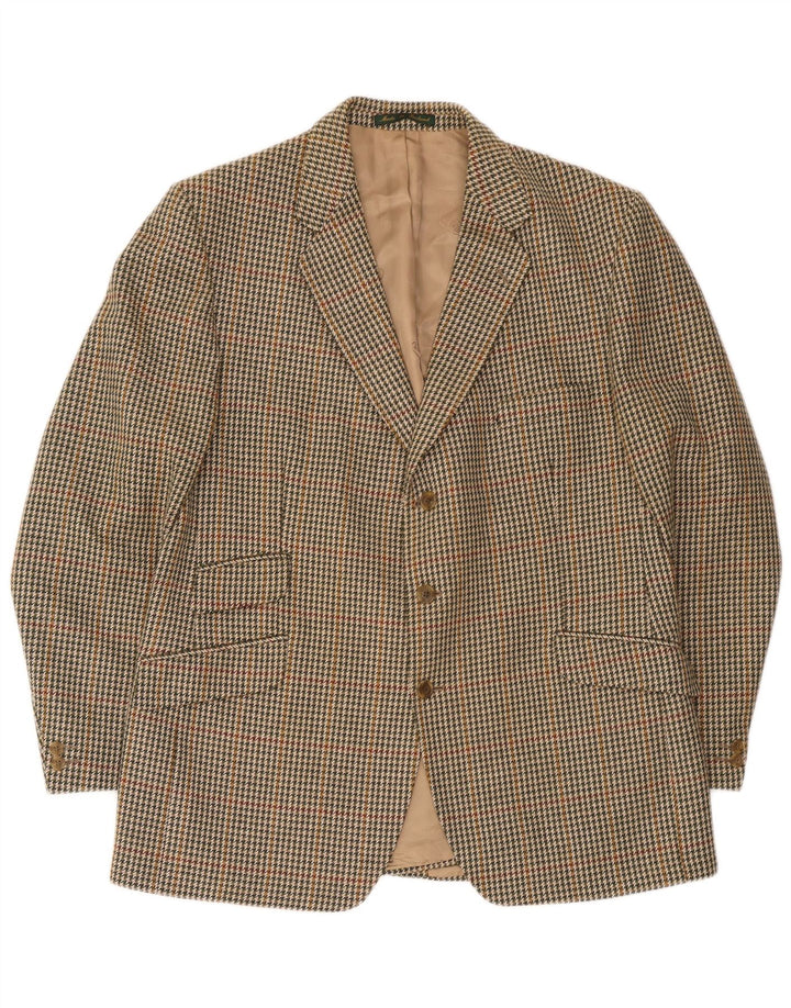 DONEGAL Veste Blazer 3 Boutons Homme UK 46 3XL Beige Pied-de-Poule Laine Vierge