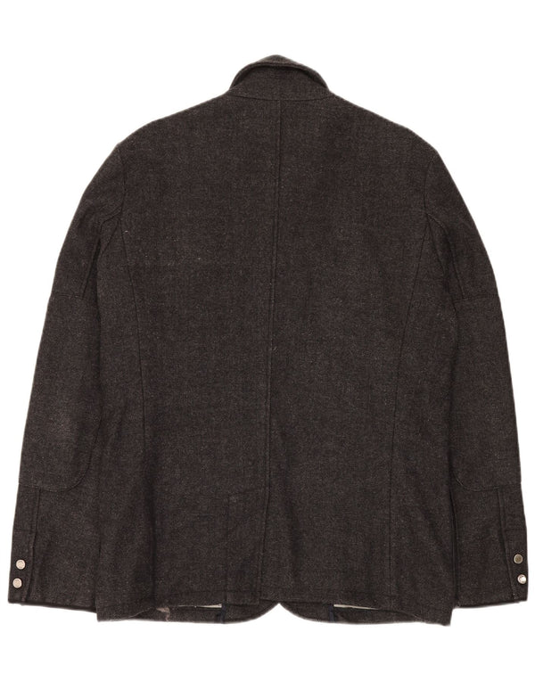 Zara Mens Utility Jacket UK 40 Large Gris Espiga Lana
