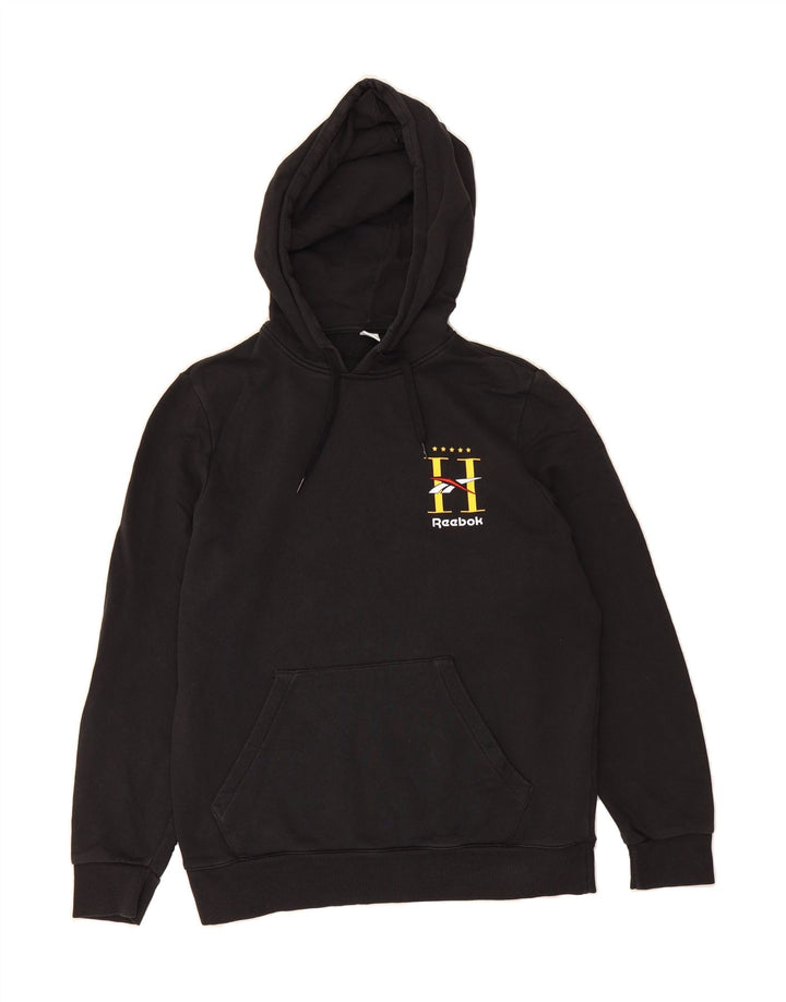 REEBOK Mens Graphic Hoodie Jumper Large Black Vintage Reebok and Second-Hand Reebok from Messina Hembry 