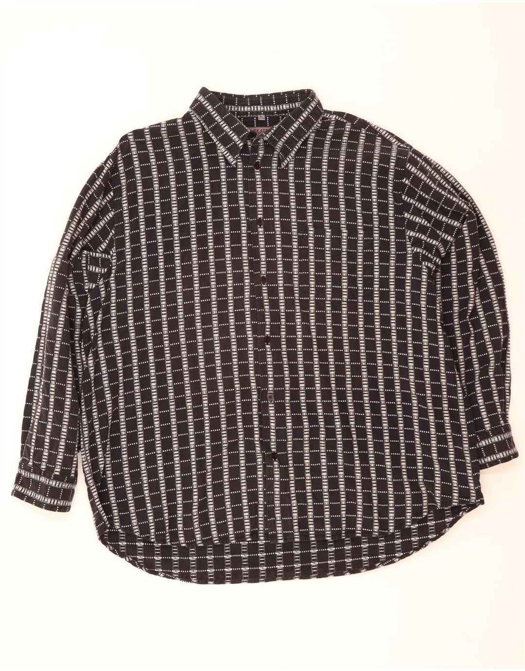 Vintage Mens Shirt Size 47/48 2XL Navy Blue Check Cotton