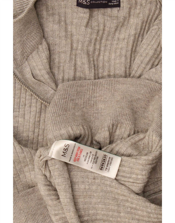 Marks & Spencer Mens Zip Neck Jumper Sweater Medium Grey Viscose