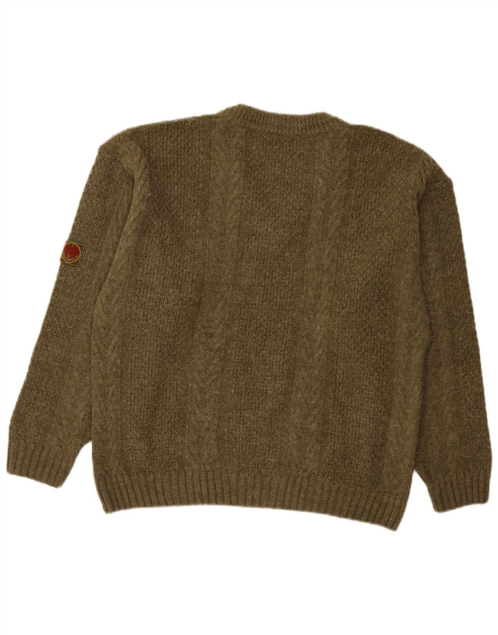 Vintage Mens V-Neck Jumper Sweater Medium Khaki Acrylic