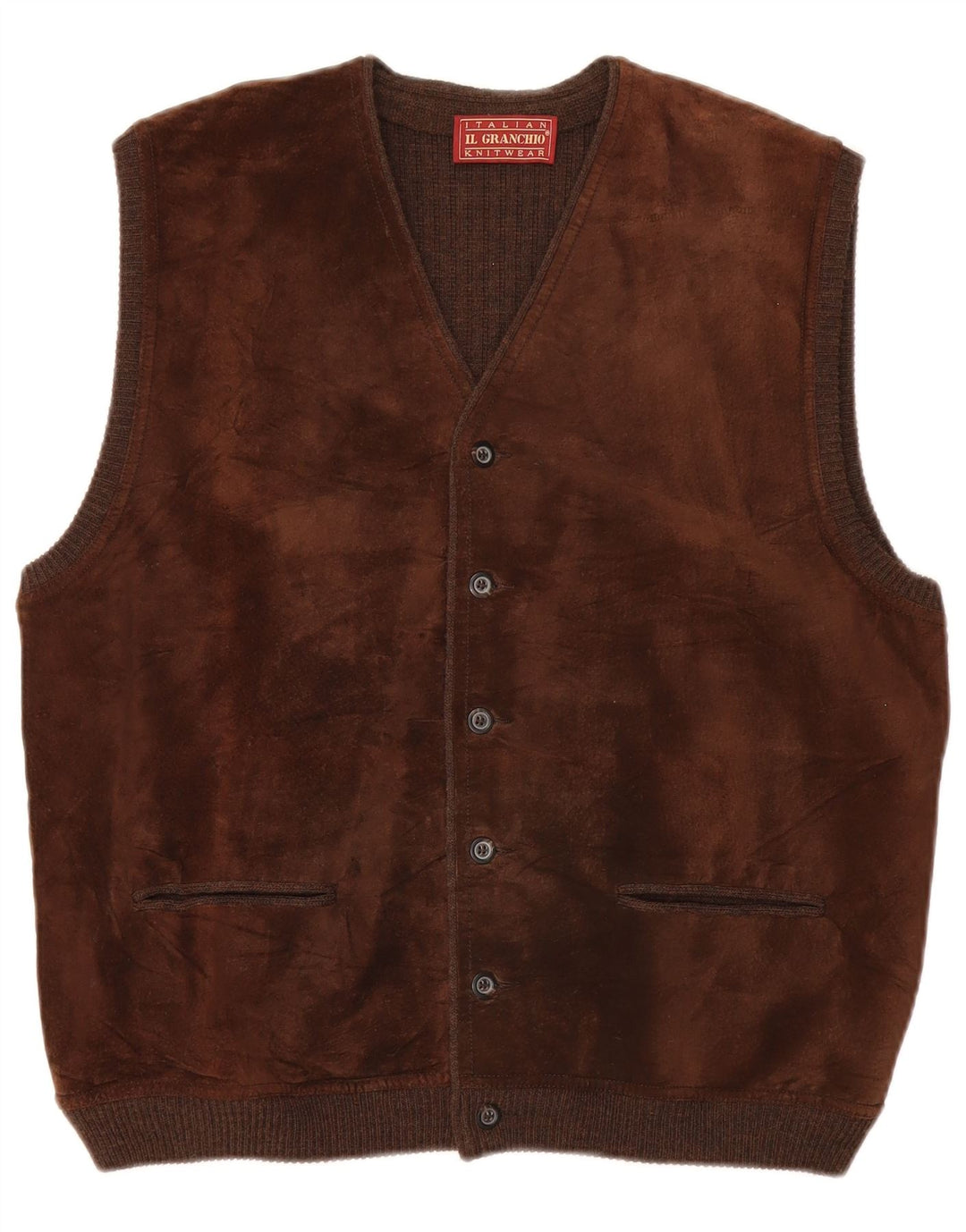 Il Granchio Mens Suede Waistcoat Medium Brown Leather