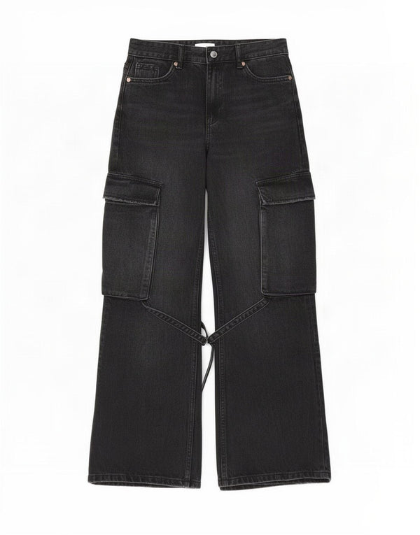 Calça jeans feminina Zara Cargo Wide Leg EU 34 2XS W24 L31 cinza