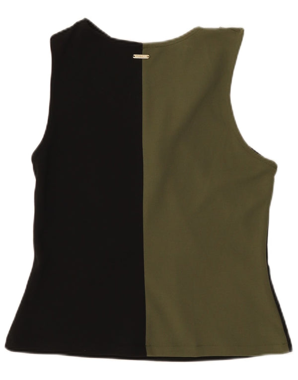 Blusa feminina sem mangas Guess UK 14 grande bloco colorido preto