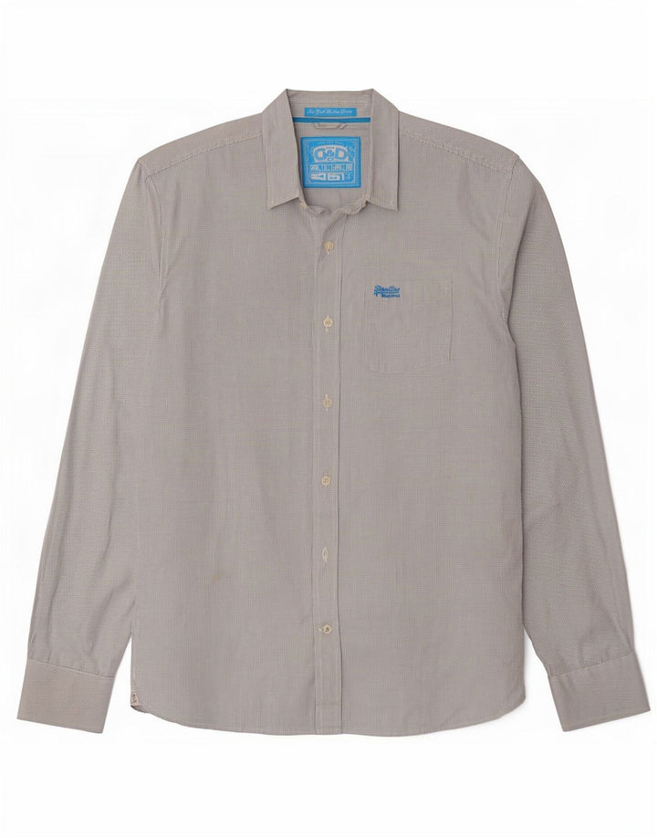 Superdry Herrenhemd 2XL, weiße Gingham-Baumwolle