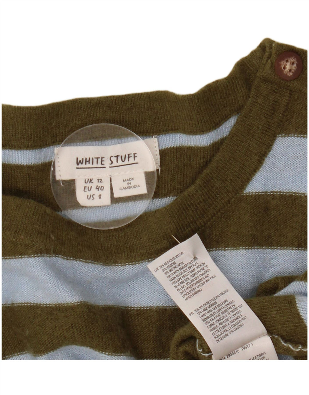 White Stuff Womens Boat Neck Jumper Sweater UK 12 Medium Khaki Striped