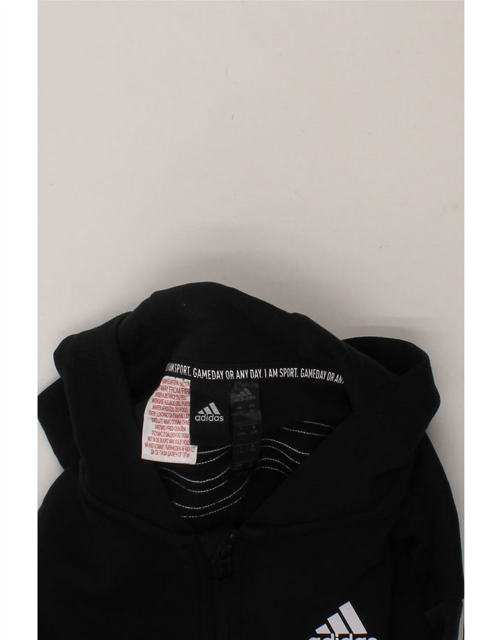 ADIDAS Boys Zip Hoodie Sweater 7-8 Years Black Cotton Vintage Adidas and Second-Hand Adidas from Messina Hembry 
