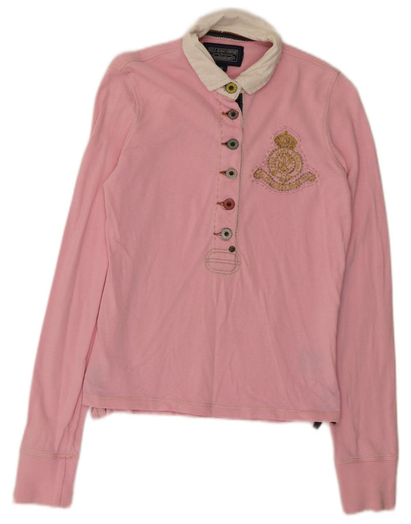 Ralph Lauren Womens Graphic Rugby Polo Shirt UK 12 Medium Pink Colourblock