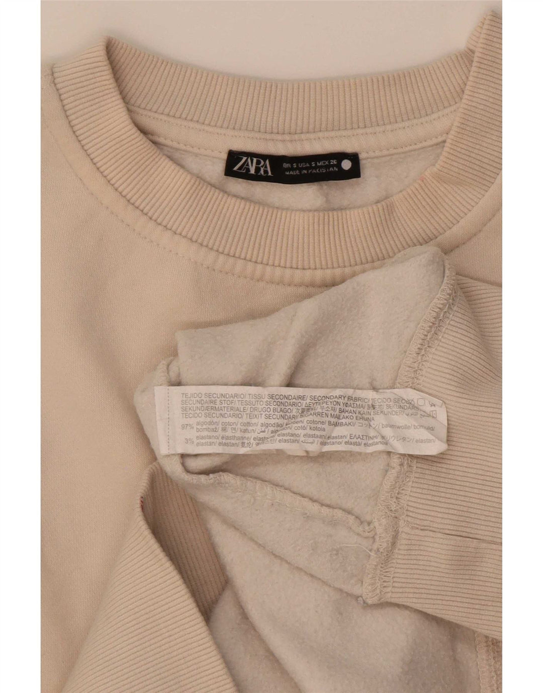 Zara Womens Oversized Sweatshirt Jumper UK 10 Small Beige Cotton