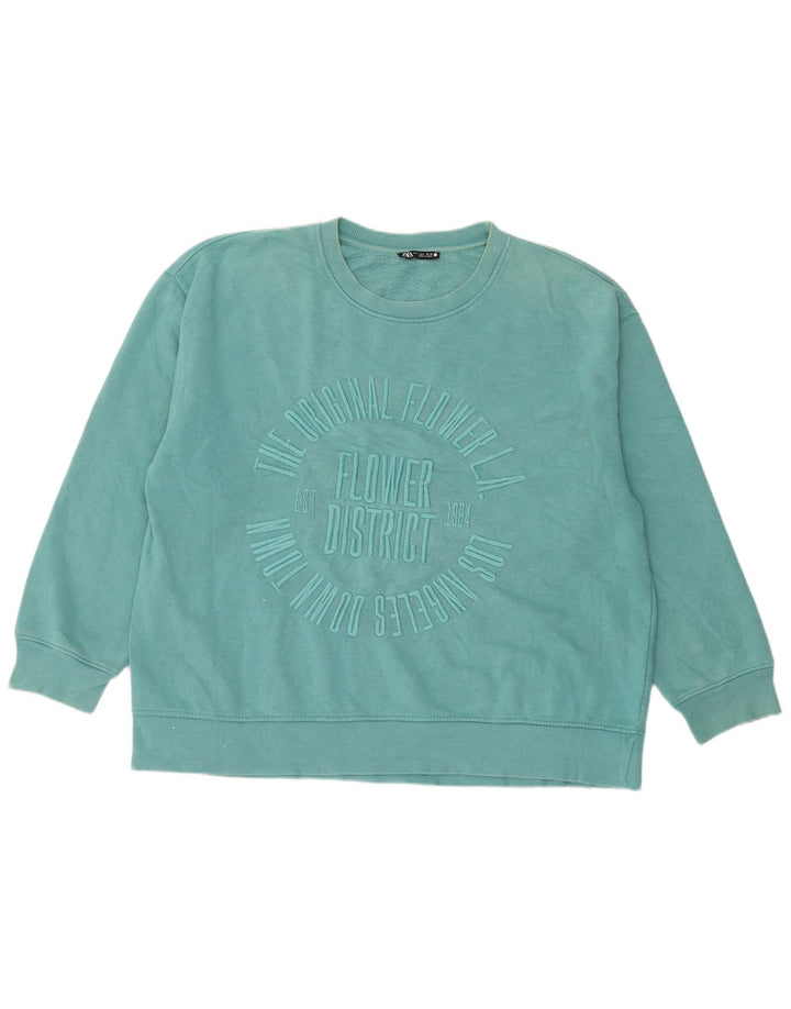 Zara Womens Graphic Oversized Sweatshirt Jumper UK 16 Large Blue Cotton