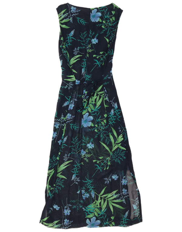 Vintage Damen Ärmelloses Maxikleid UK 10 Small Navy Blue Floral Polyamid