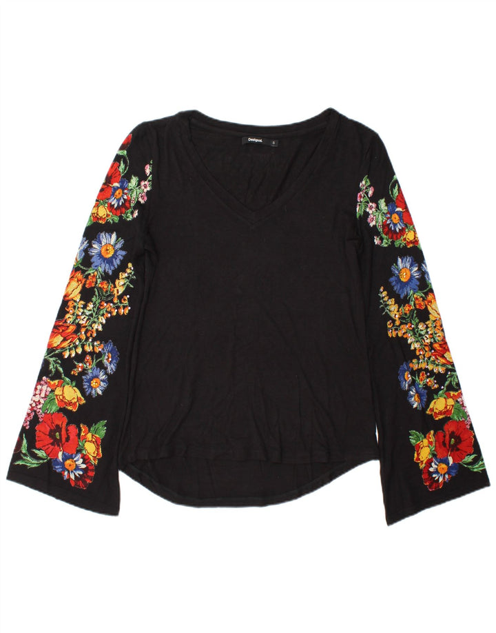 Desigual Womens Top Long Sleeve UK 10 Small Black Floral