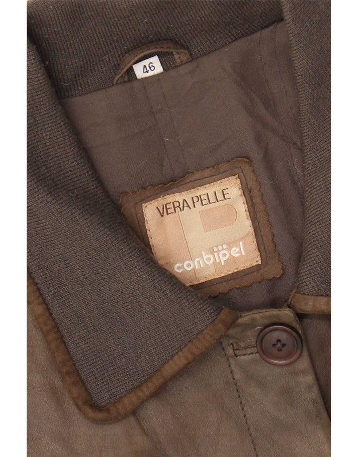 Conbipel Womens Leather Coat IT 46 Large Khaki