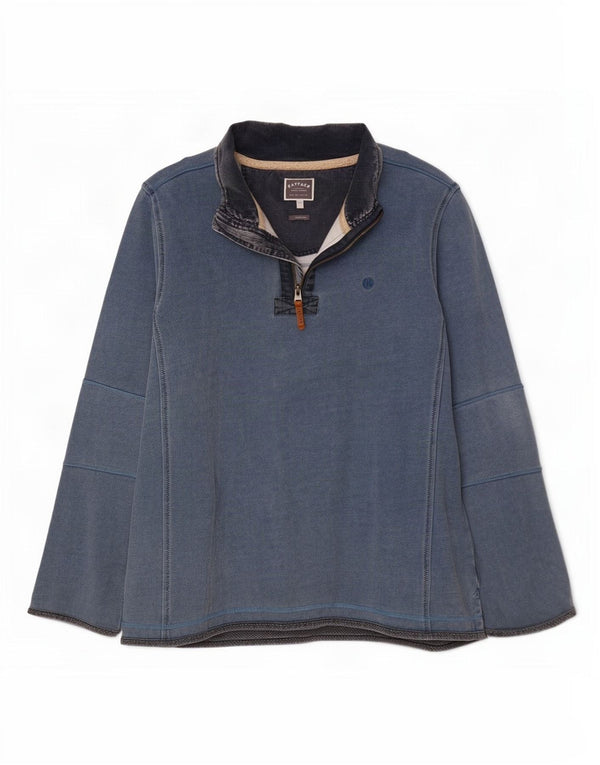 Fat Face Herren-Sweatshirt mit Reißverschluss am Hals, 2XL, blaue Baumwolle