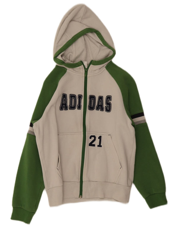 Adidas Jungen Kapuzenpullover mit grafischem Reißverschluss, 11–12 Jahre, weiße Colourblock-Baumwolle