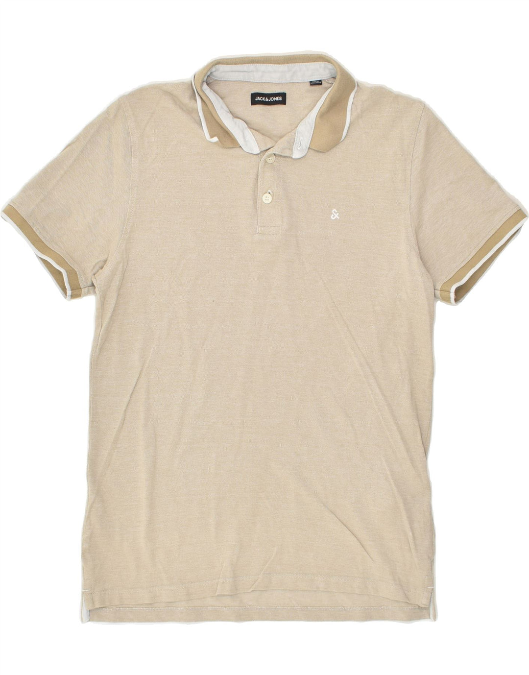JACK & JONES Mens Slim Polo Shirt Large Beige Cotton | Vintage Jack & Jones | Thrift | Second-Hand Jack & Jones | Used Clothing | Messina Hembry 
