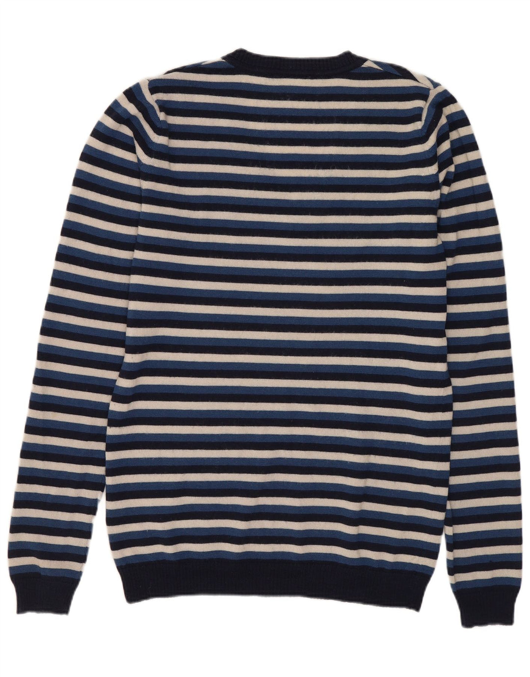 Lacoste Womens V-Neck Jumper Sweater Size 38 Medium Navy Blue Striped Wool