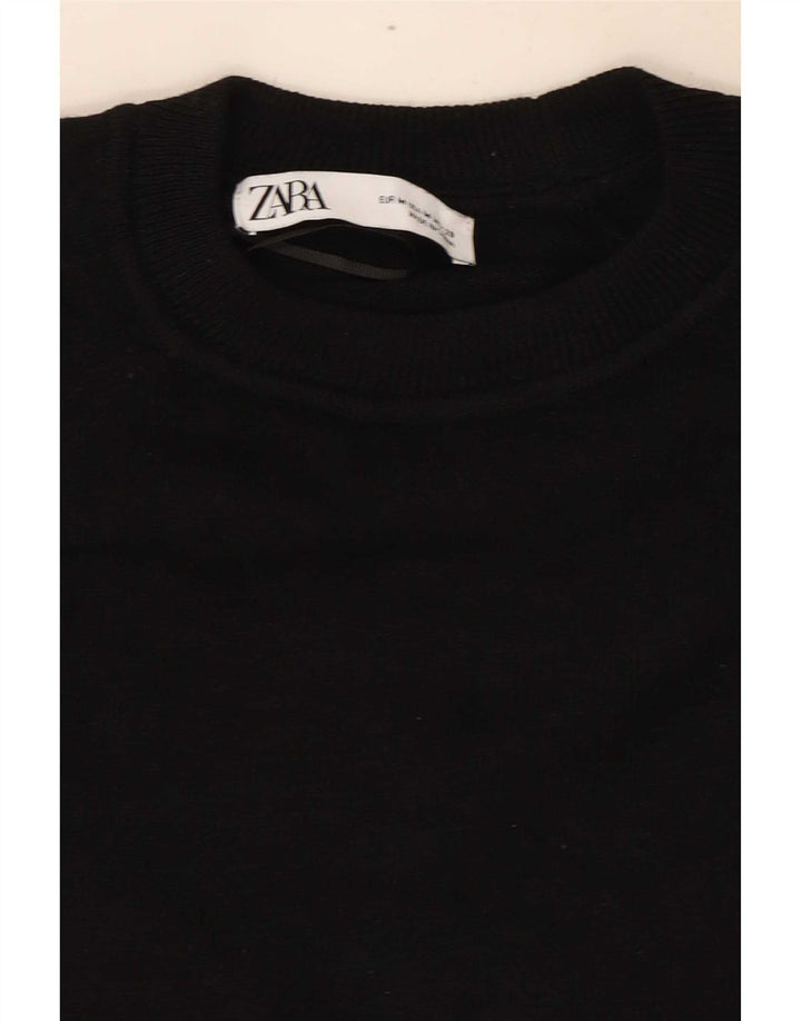 Zara Womens Crop Oversized Μπλούζα Τοπ UK 14 Medium Black