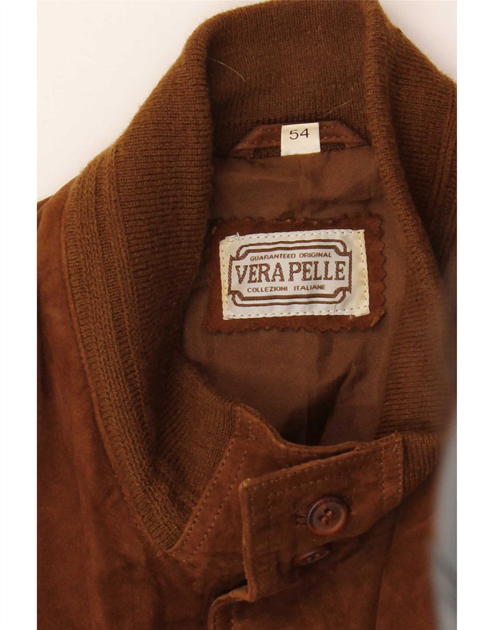 Vintage hombres ante bomber chaqueta IT 54 XL algodón marrón