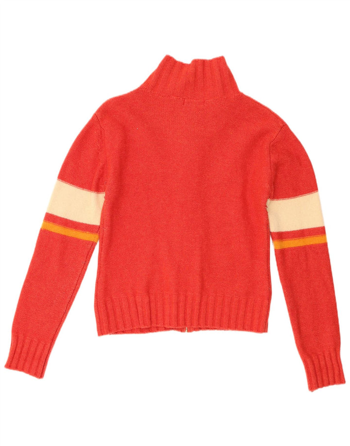Asics Womens Cardigan Sweater UK 10 Small Red Colourblock Lambswool