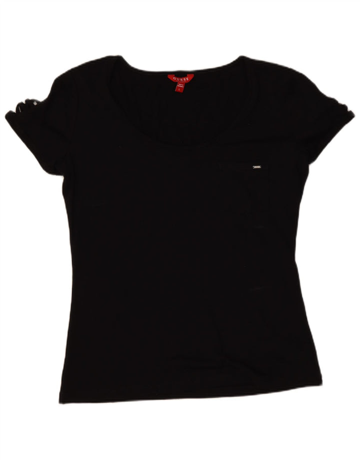Guess Womens T-Shirt Top UK 14 Large Black Polyester